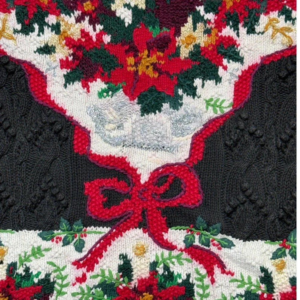 Casual Corner hand knit Christmas poinsettia‎ sweater women's size large - Picture 4 of 6